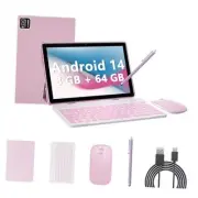Android 14 Tablet, 10 inch 8GB RAM+64GB ROM Tablet, 2 in 1 8GB+64GB Pink