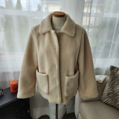 Rebecca Minkoff Harley Teddy Sherpa Fleece Jacket Ivory Large