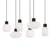Telbix Lighting Nori Metal Glass 6LT Pendant Light - Black Matt / Opal Matt