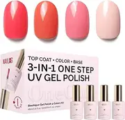 NAILOG Gel Nail Polish Set - 4 Colors Top Coat Color Gel Base 3-In-1 Soak Off UV Gel Polish Kit for Home DIY & Birthday Gifts for Women, Blush Bloom
