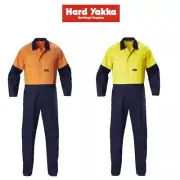 Mens Hard Yakka Foundations Hi-Vis 2 Tone Cotton Drill Coverall Overalls Y00270