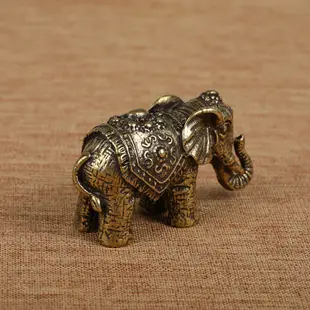 實心銅大象小擺件黃銅福象手把件仿古銅藝微雕古玩銅器銅雕小銅件