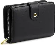 [GAEKEAO] Ladies Leather Purse RFID Blocking Women's Wallet Bifold Ladies Credit Card Wallet with Zip Around Coins Section Real Leather Purse, Black