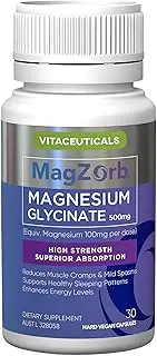 Vitaceuticals MagZorb HIGH STRENGTH, Pure Magnesium Glycinate 500mg | 30 Capsules Vegan & Gluten Free | Supports Muscle Health & Relieves Muscle Cramps | Supports Healthy Sleeping Patterns