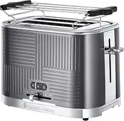 [Russell Hobbs] Toaster [for 2 slices] Geo stainless steel grey (extra wide toast slots, including bun attachment, 6 browning levels + defrost and reheat function, quick toast technology, 1640W)