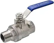 Brass Hose Connector 1/2 Inch BSP Male to Female Thread 2 Way 304 Stainless Steel DN15 2-Pieces Ball Valve for Water Gas Oil Control(1/2")