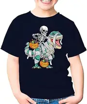 [SDVN] Skeleton Riding Mummy Dinosaur T Rex Funny Halloween T Rex Unisex Kids Shirt Gift Boy Girl