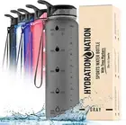 32oz Water Bottle With Time Marker Leak Proof Water Bottles/Black Tinted/Clear