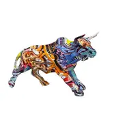 Graffiti Bull Figurine: Artistic Feng Shui Decor for Home and Office