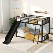 Metal Bunk Bed Frame Twin over Twin w/ Slide Ladder Guardrail for Kids Bedroom