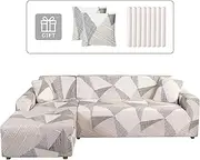 Lydevo Sofa Cover Corner Sofa L Shape Sofa Throws Stretch Sofa Cover L Shape Right or Left with Two Cushion Covers Washable Universal Couch Cover L Shape Sofa Cover L Shape (3 Seater + 3 Seater, White