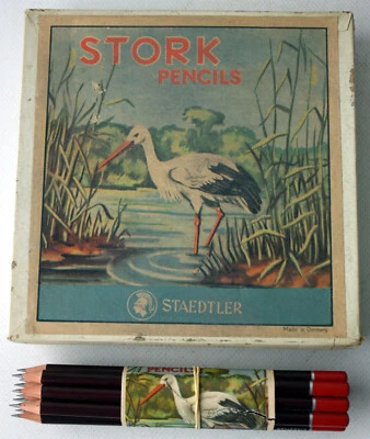 12X RARE VINTAGE 70'S STAEDTLER STORK BLACK PENCILS 3555 + BOX GERMANY NEW !
