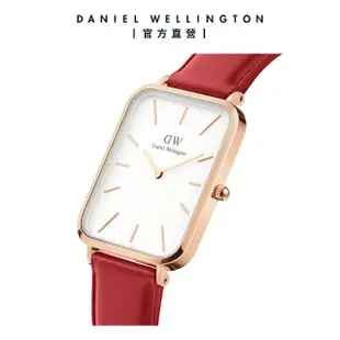 【Daniel Wellington】DW 手錶 Quadro Suffolk 29x36.5mm經典紅真皮皮革大方錶-玫瑰金框(DW00100453)