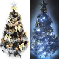在飛比找特力屋線上購物優惠-[特價]摩達客 台製4尺黑色松針葉聖誕樹+金銀色系配件+LE
