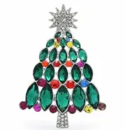 Fabulous JEWEL Christmas TREE Ornament Rhinestone STAR Silver Holiday Brooch