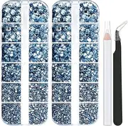 5320Pcs Nail Art Rhinestones Kit 6 Sizes (1.5-6 mm) with Storage Organizer Box/Wax Pencil/Tweezers for Nail Art Craft (Light Blue)