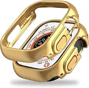 Miimall Compatible for Apple Watch Ultra/Ultra 2 49mm Case Hard Electroplating PC Frame [Without Screen Protector] Ultra-Thin Woman Man Protective Bumper Shell Case for Apple Watch Ultra 2 49mm(Gold)