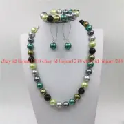12mm Multi-Color South Sea Shell Pearl Not Pearl Necklace Bracelet Earrings Set