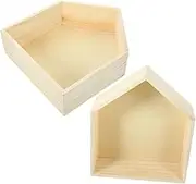 HOOTNEE 2pcs Wooden Floating Shelf Wall Mount White Panel Carved House Shaped Living Room Decor