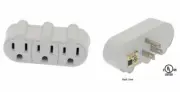 3-Outlet Power Triple Way AC Electric Grounded Wall Tap Adapter 3 Prong White