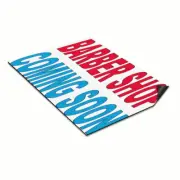 Car Magnet Set of 2 Barber Shop Coming Soon Red Blue Industrial Sign