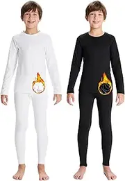 [DEVOROPA] Youth Boys Thermal Underwear set for Kids Fleece Lined Base Layer Stretch Long Johns for kids Winter Cold Gear