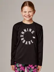 Girls Black Long Sleeve Tee. Running Bare Girls Activewear.
