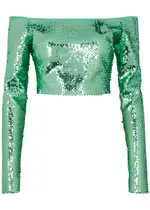 David Koma Off-the-shoulder Cropped Sequin top - Green - 10 (UK10 / S) 10 (UK10 / S)