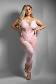 Fantasy Lingerie Sheer Queen Dream Come True Crotchless Bodystocking Baby Pink
