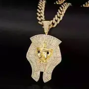 King Tut Pharaoh Large Pendant & Iced Cuban Cubic Zirconia Chain Bling Necklace