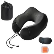 Catzon Travel Neck Pillow Premium Memory Foam for Airplane Car Office-Black
