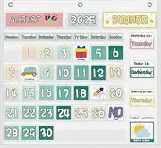 Classroom Calendar Pocket Chart Display and Weather Station Set-Groovy Classroom Decor,Class Calendar Kit for Classroom Organization,Bulletin Board and Home School (White)