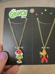 CHRISTMAS Dr Seuss The Grinch/Max Set Of 2 Link Necklaces Enamel Kids Children