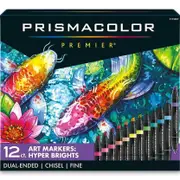 Prismacolor Premier Double Sided Hyper Brights Art Markers Fine Brush Chisel Tip Dual End 12 Pack
