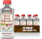 SueroX Zero Sugar Electrolyte Drink for Hydration and Recovery, Coconut Refresh, 21 Ounce, 12 Count