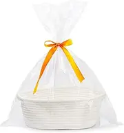 Small Woven Basket with Gift Bags and Ribbons, DIY Basket Gift Set, Cute Baby Gift Basket, Empty Decorative Gift Chest Box, Durable Baskets for Birthday/Baby Shower Gifts, 12"X 8" X 5" (White)