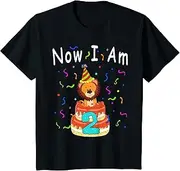 [X.Style] Kids Now I Am 2 2nd Birthday Baby Lion Birthday Cake Funny ds1193 T-Shirt (S) Black
