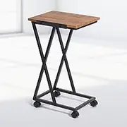 Todeco C Shaped End Table with Tiltable Top, Rolling Side Table for Couch Sofa Bed, Tv Tray, for Living Room, Bedroom, Small Spaces, Metal Frame, Industrial, Rustic Brown & Black