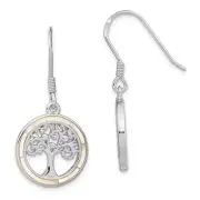 925 Sterling Silver Rhodium-plated White MOP Tree of Life Earrings