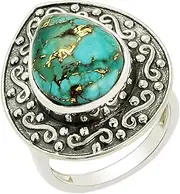 [MOONEYE] Bezel Set Pear Cab Copper Turquoise Gemstone 925 Silver Celtic Knot Statement Promise Ring