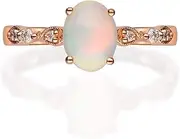 [Gin & Grace] 14K Rose Gold Natural Ethiopian Opal Ring With Real Diamonds For Women