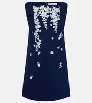 [Carolina Herrera] Carolina Herrera Bow-detail embroidered shift dress AU 12 blue