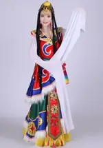 新款民族舞蹈服水袖藏族舞蹈演出服裝藏袍西藏舞服水袖表演服飾女