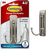 Command Large Double Bath Hook, Satin Nickel, 1-Hook, 1-Large Water-Resistant Strip