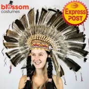 AC1245 Indian Costume Headdress Turkey Feathers Native American Bonnet Tonto Hat