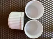 CRATE AND BARREL PORCELAIN WHITE RIBBED RAMEKIN SOUFFLE DISH SET OF 3