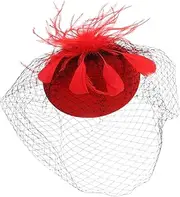[FRCOLOR] Retro Style Headwear 1pc Mesh Veil Headband Fascinators Hats for Party Wedding Red