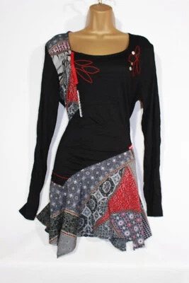Joe Browns T-shirt Dress 16 Black Red Patterned RRP £43