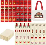 Hollowfly 65 Tiles 30 mm Movie Night Mahjong Block Set with Storage Bags 2 Player Mahjong Push Tile Game Popcorn Drinks Pattern No DIY Required for Friend Family Game Night Party Gift (Melamine)