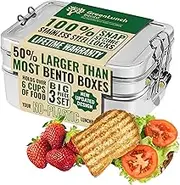 3-in-1 Stainless Steel Bento Box for Adults with Snack Pod - Holds 6 Cups of Food, 100% Crack-Resistant, Secure Locks, Eco-Friendly Metal Lunch Box Container